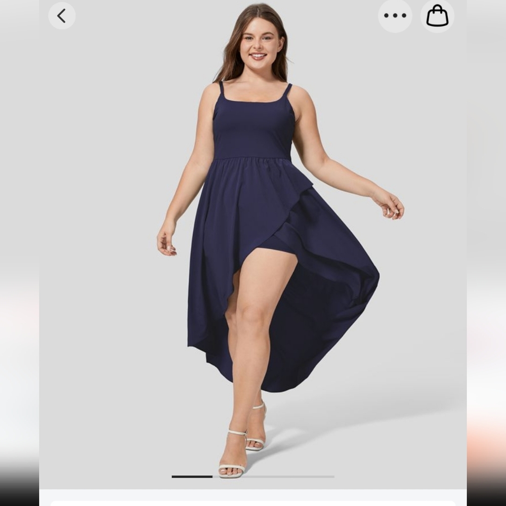 Backless Asymmetric Crossover Hem 2-Piece Side Pocket Dress, 3xl Patriot Blue
